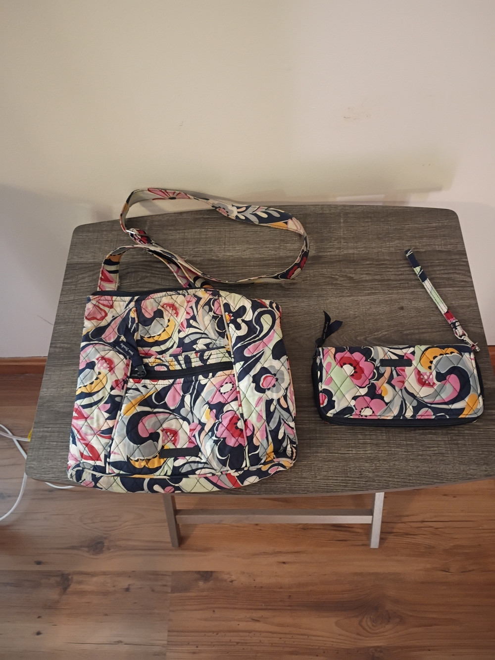 Vera Bradley Navy Multicolor Quilted Floral Crossbody with Wristlet